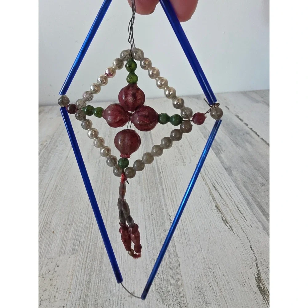 Antique diamond mercury glass Czech ornament Xmas tree